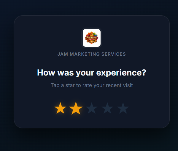 Customer selects 2-star rating on the YoppyChat review page — smart routing triggers private feedback form